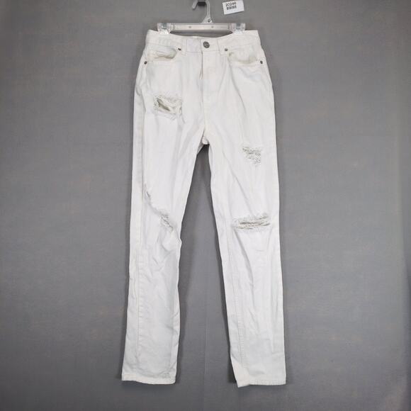 BDG Urban Outfitters White Denim Mom Jeans, W25 High Waist Slim Leg Distressed - Picture 1 of 6